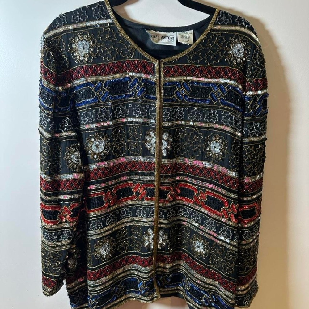 Vintage Michel Antoni Collection Silk Jacket with multicolored Bead Sequins